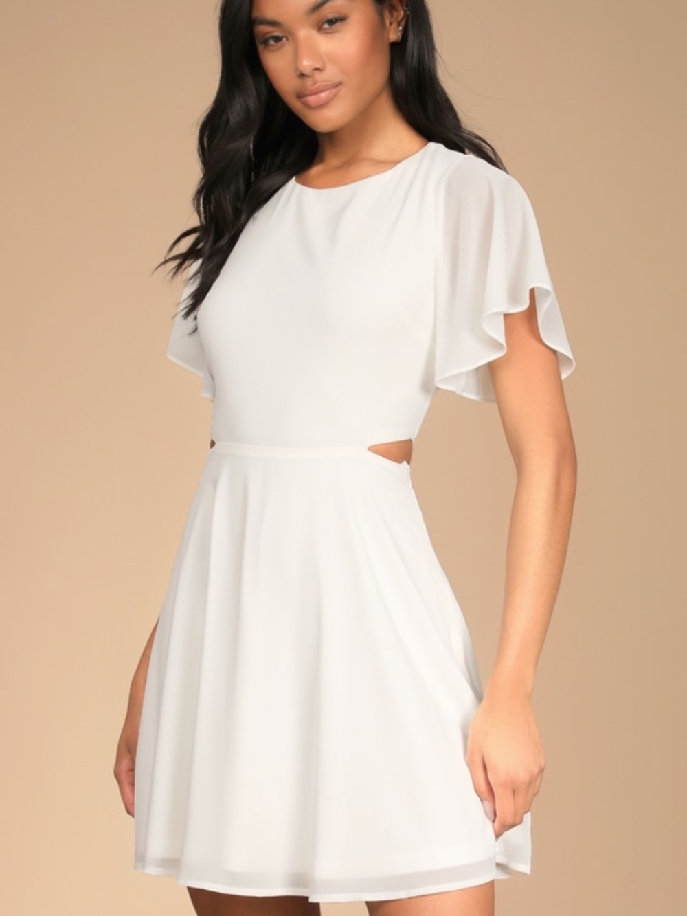 Lulus Blissful Love Ivory Cutout Mini Skater Dress White - Size S